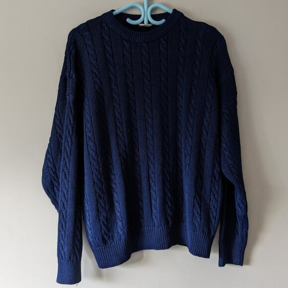 Deep Blue Cable Knit Crew Neck Sweater - Picture 1 of 2